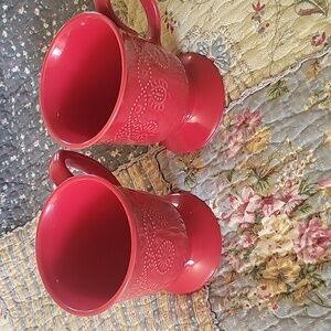 Pioneer Woman Cowgirl Lace Embossed Pedestal Mug Red Set Of 2